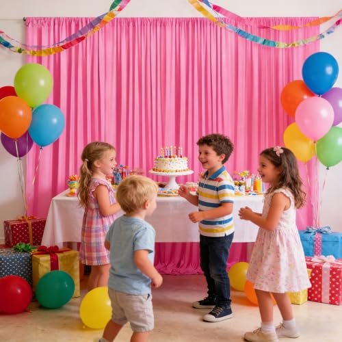 Image of 2 Panels Deep Pink Backdrop Curtain, 10 x 10 Feet Polyester Background Curtains for Parties, Weddings, Baby Showers, Halloween, Christmas, Birthday Party Photoshoot Backdrop Curtains Decorations