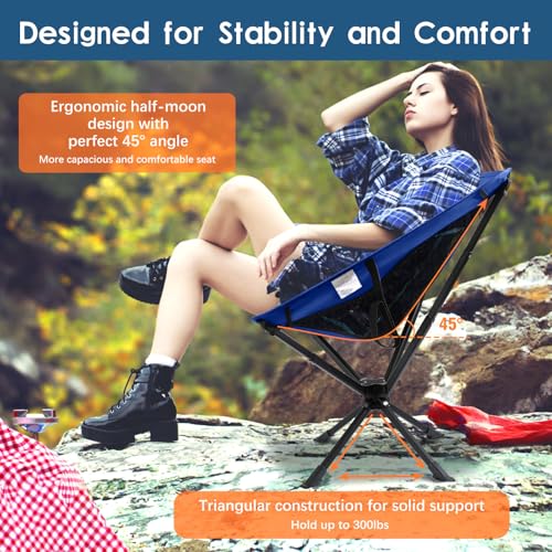 Image of Raynesys Portable Camping Chair 1 Pack, 8 Seconds Quick Setup Folding Camping Chair, Flexible 360 Rotation, 3.8Lb Lightweight Travel Chairs for Easy Carry to Hiking, Sporting, Beach, Blue