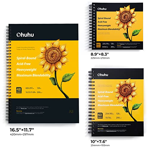 Image of Ohuhu Marker Pads Art Sketchbook, 16.5 inchx11.7 inch XL A3 Large Paper Size, 120 lb /200 GSM Heavy Smooth Drawing Papers, 48 Sheets /96 Pages, Spiral Bound Sketch Book for Alcohol Markers Christmas Gift