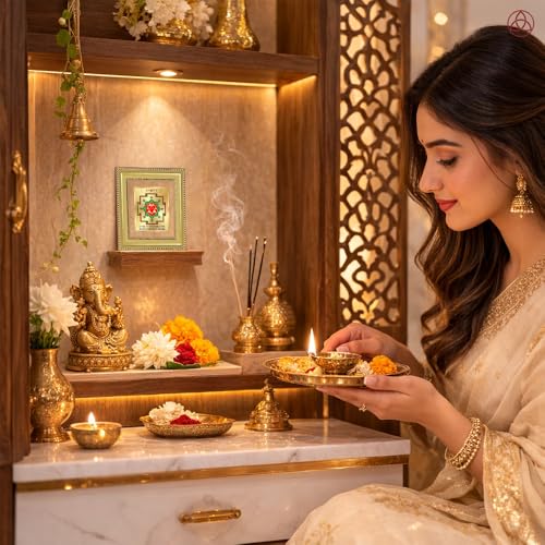 Image of DIVINITI Siddh Energised Durga Yantra | 24k Gold Plated Foil Powerful Protection Vastu Frame for Home, Office & Puja Room | Spiritual Yantra for Positive Energy, Protection & Prosperity (12 X 11 CM)