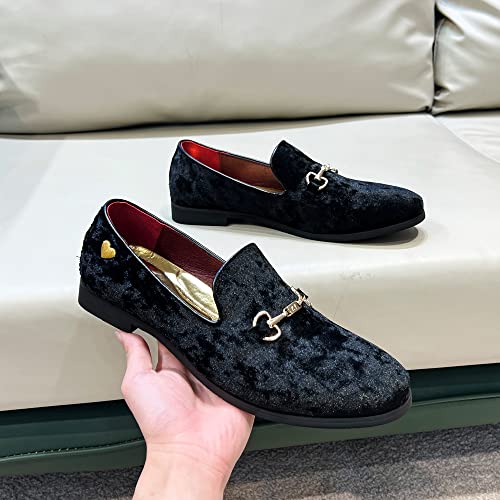 Image of FLQL Men's Luxury Velvet Penny Loafers Shoes Embroidery Suede Dress Loafers Daily Boats Shoes for Party Wedding Prom Size 7-13