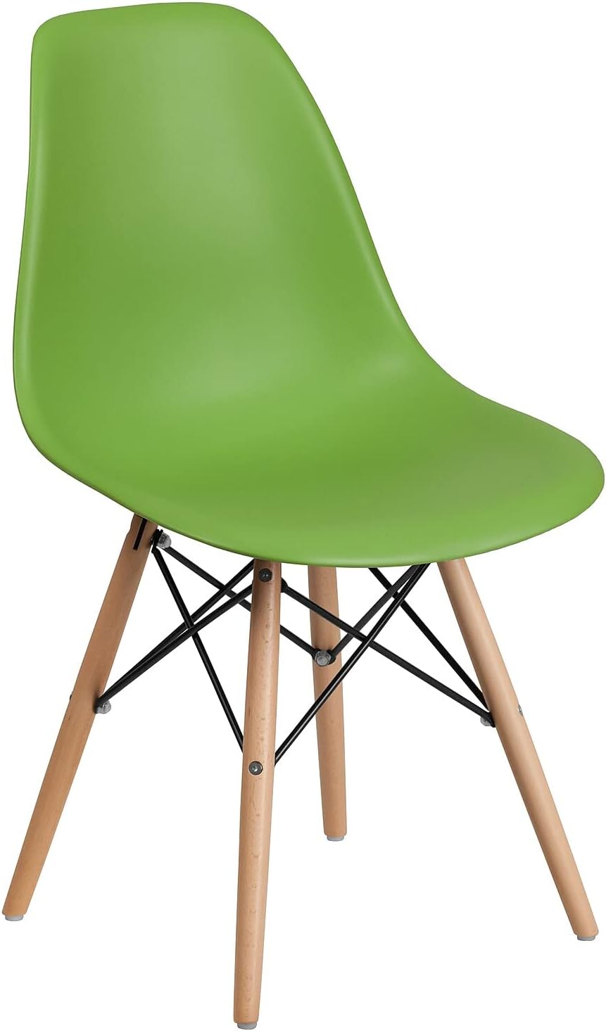 Flash Furniture Elon Series Green Plastic Chair with Wooden Legs, 22.5"D x 18.25"W x 31.5"H