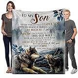 yuboo to My Son‘s Gifts from Mom Blanket,Sublimation Fleece Wolf Blanket Throw for Sofa Couch Bed De