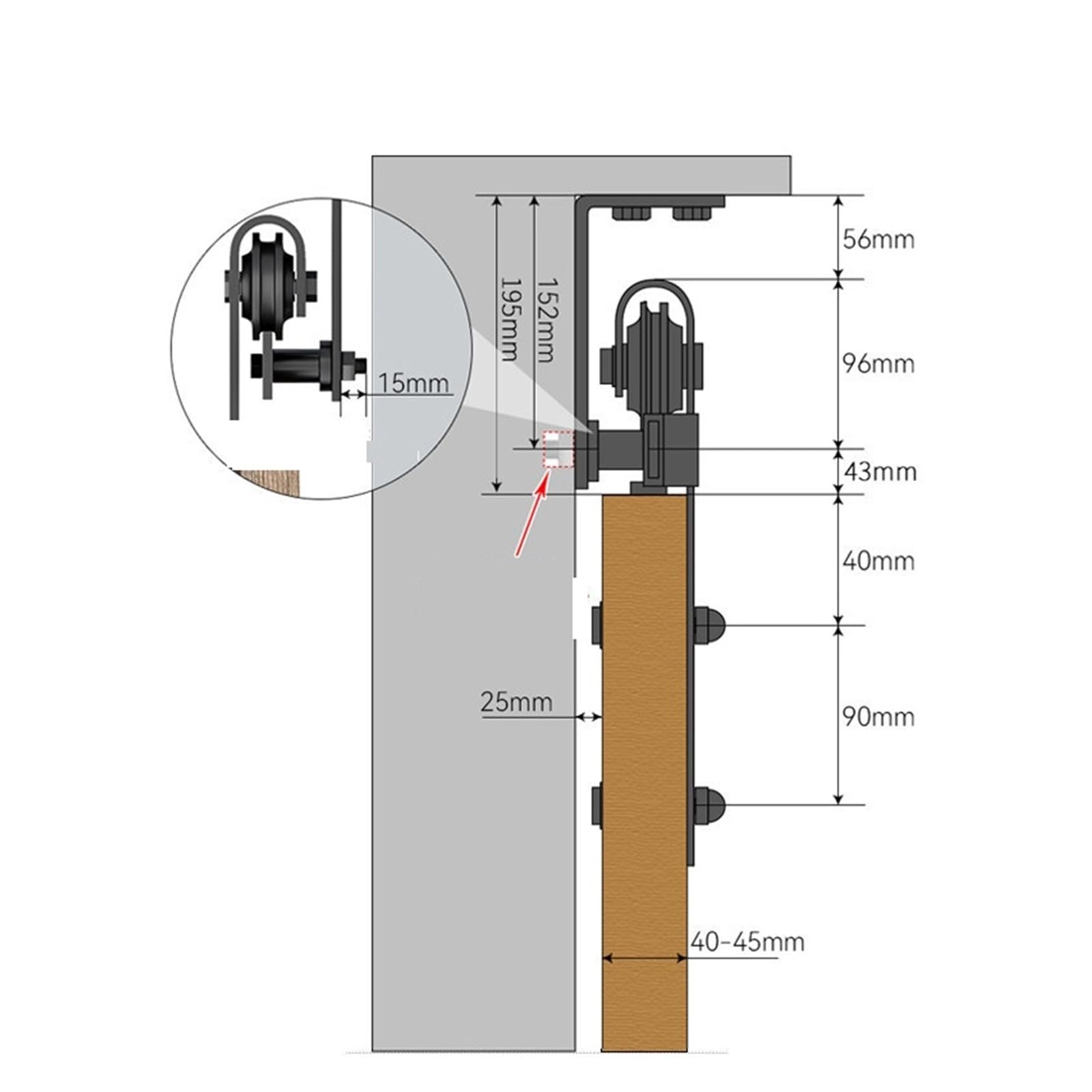 Kit corredizo para puerta de granero, Kit de herrajes for puerta corredera interior, carril colgante for Granero montado en el techo 1,2 m for puertas madera