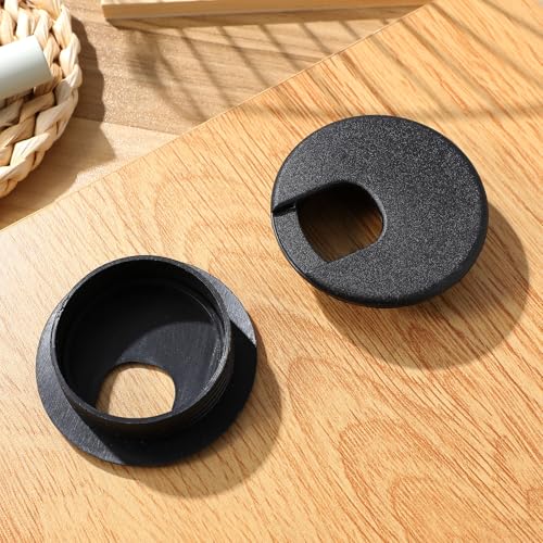 SEWACC 6pcs Tapas Redondas Negras de Plástico para Agujeros en Escritorio para Gestión de Cables miniatura 2