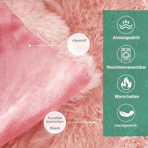 GKXLH Dick Flauschig Kunstfell aus Kaninchenfell Kuscheldecke(Rosa,230x250) – Ansicht 5