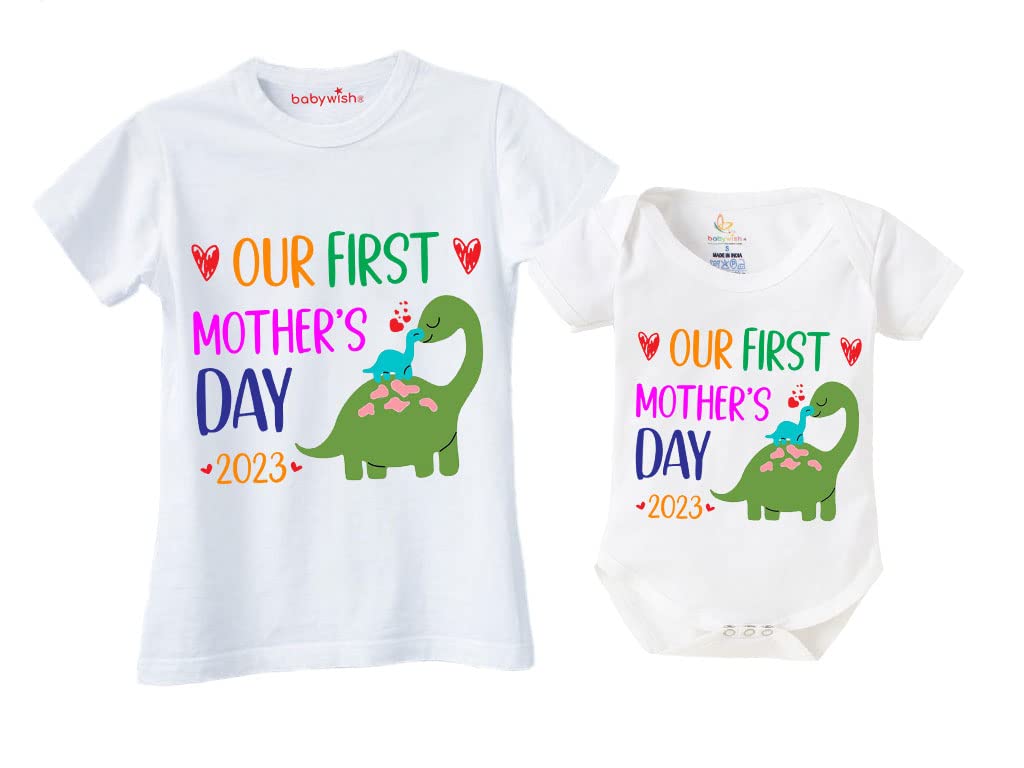 baby wish Mother's Day Combo Set special Baby Unisex 0 to 12 months Romper & Women T-shirts Mom Daughter tees mothers day romper and tshirt| Dinosour Print 2023 Mothers Day |