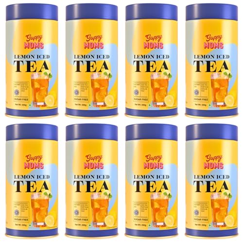 Image of Guppy Moms Lemon Iced Tea - Sugar-Free Fruit Drink with Natural Lemon Flavor | Low-Calorie Energy Drink & Premium Mixer | Easy to Make | 200g x 8 Packs | Up to 160 Servings