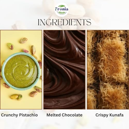 Image of FRONIA Dubai Kunafa Pistachio Chocolate Bar 100 x 4 Gm (Pack of 4) | Middle Eastern Style Chocolate with Kunafa & Pistachio Filling | Rich Dessert Chocolate for Gifting Snacking & Special Occasions