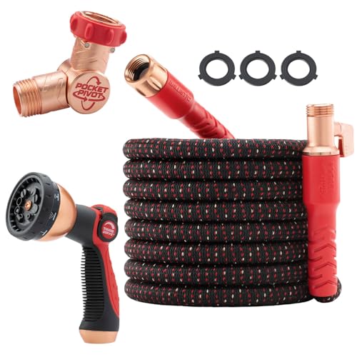 Pocket Hose Ballistic 75 FT Expandable Garden Hose w/Pocket Pivot Swivel Connector, Anti-Burst Sleeve Reinforced with Bulletproof Fiber, Lightweight, No-Kink, Compact, UV-Protected, AS SEEN ON TV
