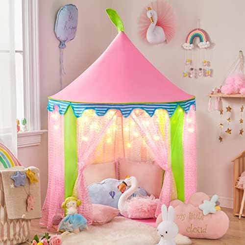 Tiny Land Princess Tent with Star Lights & Carry Case, Pop Up Play Tent, Princess Castle Indoor Playhouse, Foldable Kids Play Tent Outdoor, Kids Toys for Girls