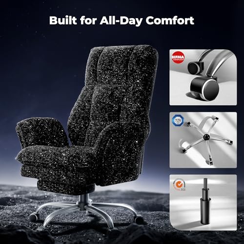 Image of HOMRELEXA Big and Tall Office Chair, Flip Armrests for Pets & Cross Legged Sitting, Executive Ergonomic Computer Gaming Chair with Foot Rest, Gliter Fabric Wide Seat Reclining Desk Chair