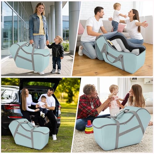 Image of Padded Car Seat Bag Compatible with Most Nuna Pipa Car Seats UPPAbaby MESA V2 without Base & Chicco KeyFit 30 and Base, Car Seat Travel Bag for Airplanes, Light Cyan
