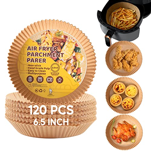 katbite Lot de 120 feuilles de papier sulfurisé pour friteuse à air chaud - Accessoires pour friteuse à air chaud - Pour poêle à frire, four, micro-ondes, friteuse à air chaud - Diamètre : 16,5 cm Cover