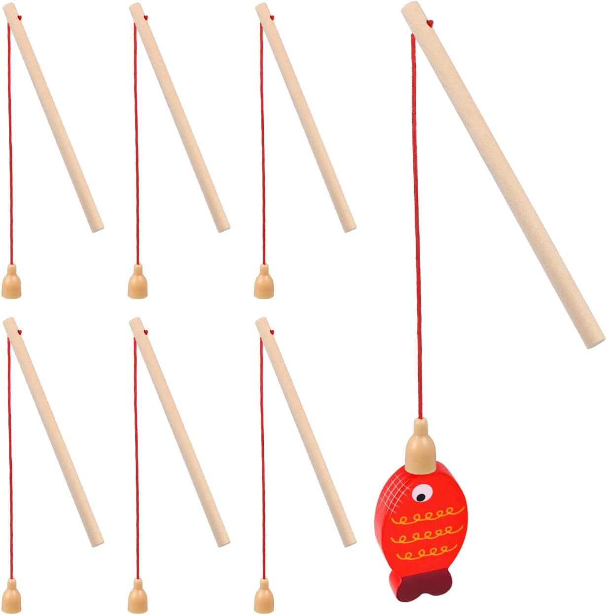 TOYANDONA 8pcs Wooden Magnet Poles Fishing Rod Cat Teaser Wand Toy for Girl Boy Kids Magnetic Fishing Games Pool Activity Accessory,14.8X0.7X0.7CM,ZB835T80499XC
