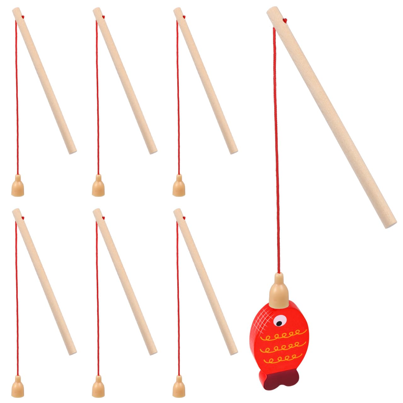 TOYANDONA 8pcs Wooden Magnetic Fishing Rods Cat Teaser Wand Toy for Kids, Magnetic Fishing Games Pool Activity Accessory