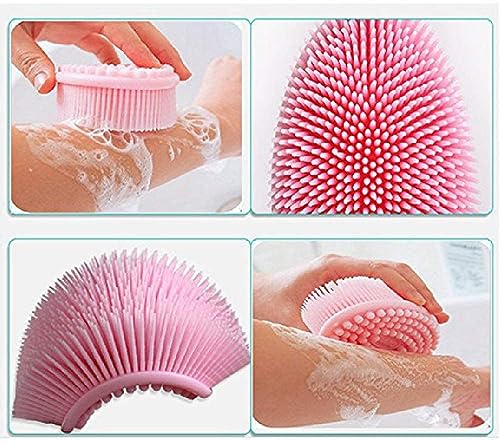 Image of Silicone Body Scrubber, Gentle exfoliating Body Scrubber That's Easy to Clean, Lathers Well, Long Lasting, and More Hygienic Than Traditional Shower Loofah (Pink)