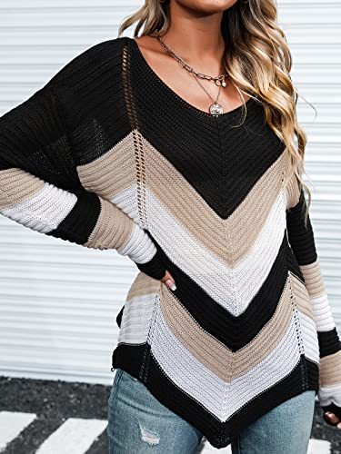 Cupshe Women's Colorblock Sweater Winter Long Sleeve Scoop Neck Casual Ribbed Knit Pullover,M Multicolored #TOP2