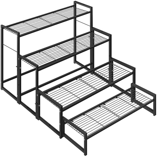 Meyoppm 4 Tier Metal Plant Stand Indoor Outdoor, Ladder Flower Pot Holder Plant Stands, Stackable Heavy Duty Tall Plant Shelf Flower Pot Holder for Garden, Display Rack