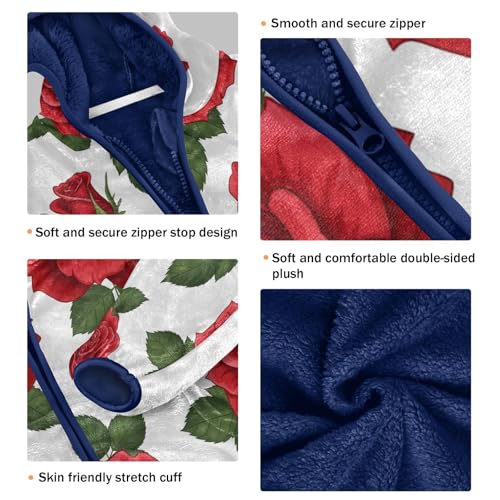 Red Roses on White Background Toddler Fleece Jacket Girl Boys Hooded Fleece Jacket Coat Warm Outwear Zip-up 3-10T3