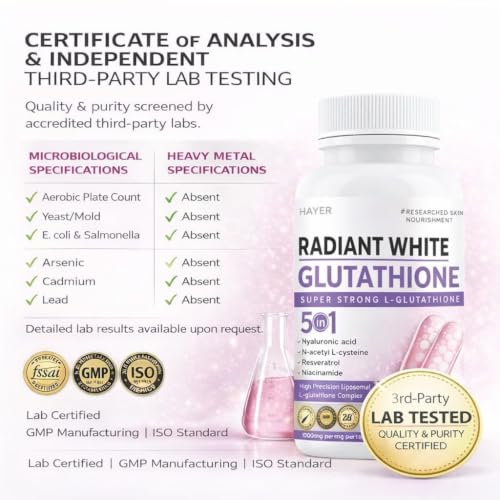 Image of Hayer Glutathione Supplements - Liposomal Glutathione Tablets Skin health Support 1000mg, 5-in-1 with Hyaluronic Acid & NAC, 120 Veg Tablets