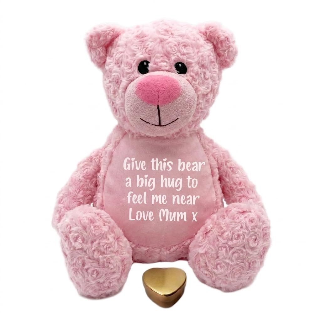 Large Personalised Ashes Keepsake Memory Teddy Bear – Pink | Bereavement Memorial Gift | Metal Heart Shaped Tin Ashes Urn | Soft Remembrance Teddy Bear Grief Keepsake | Ashes Urn | 42cm Tall