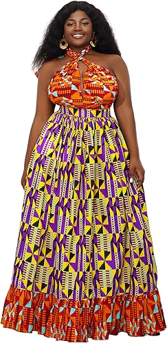 HongyuAmy Women's African Print Maxi Dresses Ankara Multi Color Dress for  Women(Small,C) at Amazon Women's Clothing store