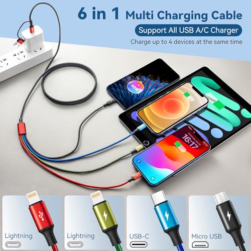 Minlu 4 in 2 Multi Ladekabel, Multi USB Kabel mit Datenübertragung, Nylon Universal Ladekabel [3.5A 1.2M] Ladekabels USB Schnellladekabel mit Micro/Typ C/2*Lightning für iPhone,Android,Galaxy,Tablet 2