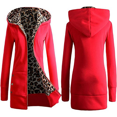 Women's Long Sleeve Leopard Print Zip Up Hoodie Coat