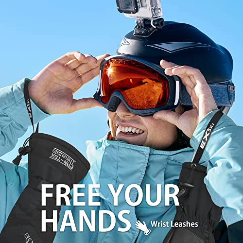 Foto von EXski Skihandschuhe Fäustlinge Ski Herren Damen Winter Snowboard Handschuhe Warm Winterhandschuhe Wasserdicht, Schwarz, L
