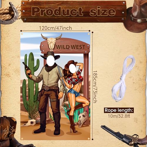 Image of Tudomro 73 x 47 Inch Western Cowboy Backdrop Party Decorations Wild West Large Photo Booth Props Background Door Banner Cowboy Themed Funny Games Supplies for Birthday Party Men