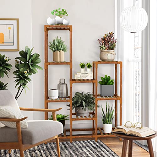 Bopuroy Plant Stand Indoor Outdoor - 9 Tier Large Wood Plants Shelf Holder Flower Stands - Corner Vertical Shelves Organizer For Garden Patio Lawn Balcony Living Room #TOP1