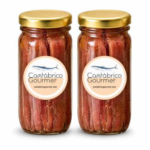 CANTABRICO GOURMET® Anchoas de Santoña | Anchoas del Cantábrico en Aceite | 36-46 Filetes Artesanales Premium | Anchoa Gourmet (200gr) en tarro | Sabor Intenso Ligero en Sal