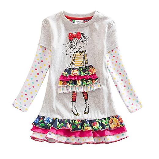 Allence Kleinkind Kinder Mädchen Sommer Kleidung Baby Mädchen Outfits Blumen Kurze Ärmel Muster Shirt Top Shorts Set Kleidung für 3-8 Jahre 7 Neat Mädchen Blumen Langarm Baumwolle Kleid, 6-7 Jahre=116cm-122cm, LH3660Gray 7T