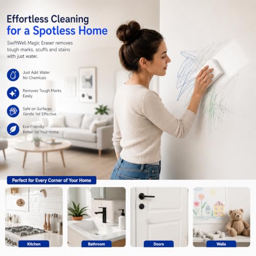 Image of Magic Cleaning Sponge Eraser | Melamine Foam Cleaning Pad for Kitchen Bathroom Wall Shoes Tiles Sink Steel Glass Multi Surface Cleaning | White Cleaning Block (Pack of 4)