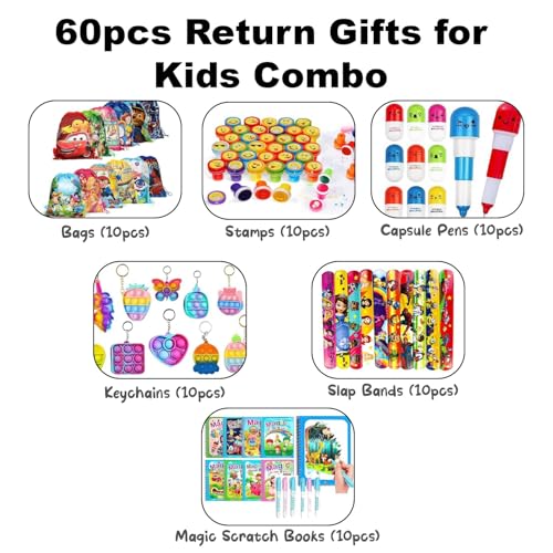 Image of SNAPTRON Return Gifts For Kids -60Pcs Return Gift For Kids Birthday 10 sets each| Bulk Return Gifts For Kids Age 4 5 6 7 8| Kids Return Gifts for Birthday in Bulk| Best Kids Gift items
