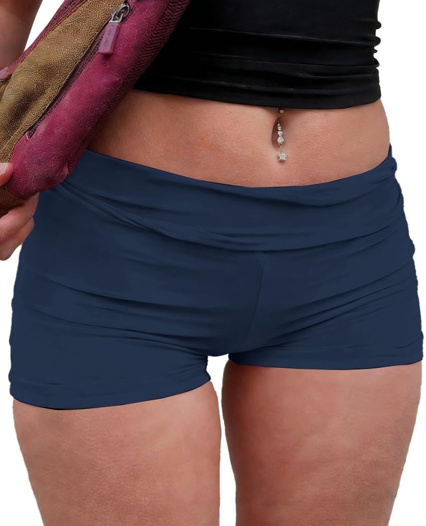 Womens Fold Over Shorts Thin Elastic Waist Y2k Lounge Shorts Cute Pajama Micro Bottoms Skinny Mini Sleepwear