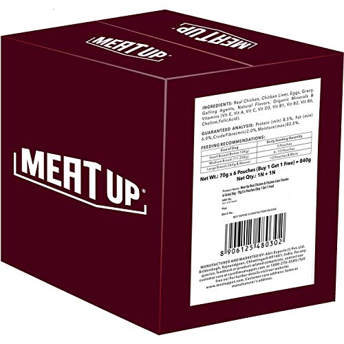 Image of Meat Up Chicken and Milk Puppy Dry Dog Food, 3kg (Buy 1 Get 1 Free) & Meat Up Wet Dog Food, Real Chicken and Chicken Liver Chunks in Gravy, 6 Pouches(6 x 70g) (Buy 1 Get 1 Free)
