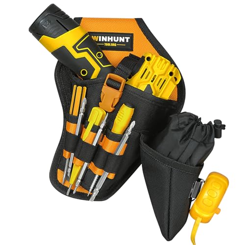 WINHUNT Werkzeugtasche mit Schraubendrehern und Bohrmaschine, professionelles Holster mit Gürtelclip, Schwarz und Gelb