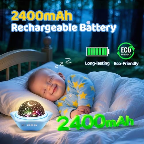 Foto von One Fire Sternenhimmel Projektor Kinder, 96 Lichtmodi Nachtlicht Kinder Nachtlicht Baby, 2400mAh Akku LED Projektor Baby Sternenhimmel Nachttischlampe 360° Drehung Geschenke Junge Kinderzimmer Deko