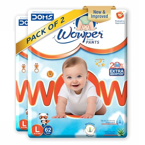 Image of Wowper Baby Diaper Pants | 124 Large Size Diapers | Wetness Indicator | Anti Rash | up to 12 hrs Absorption | 9-14 Kg | Super Soft Diapers