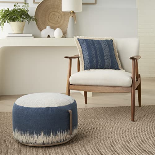 Mina Victory Life Styles Stonewash Drum 20\" x 20\" x 12\" Navy Poufs, 20\"X20\"X12\"