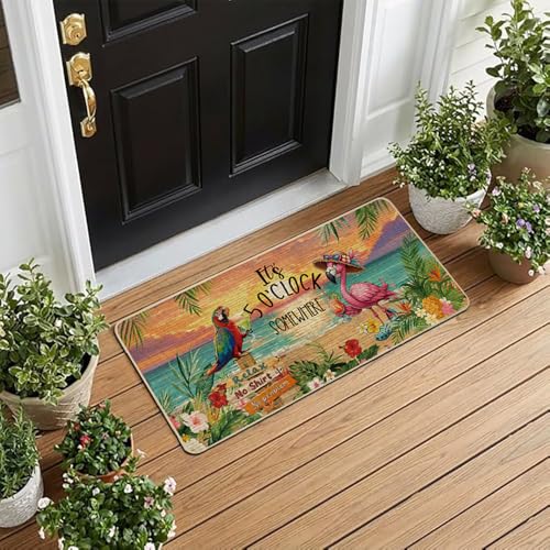 Baccessor Summer Doormat 17x29 inch, Flamingo Parrot Seaside Beach Welcome Door Mat Rug for Floor It's 5 o'clock Somewhere Non Slip Rubber Backing Seasonal Holiday Decor for Indoor Outdoor — view 5