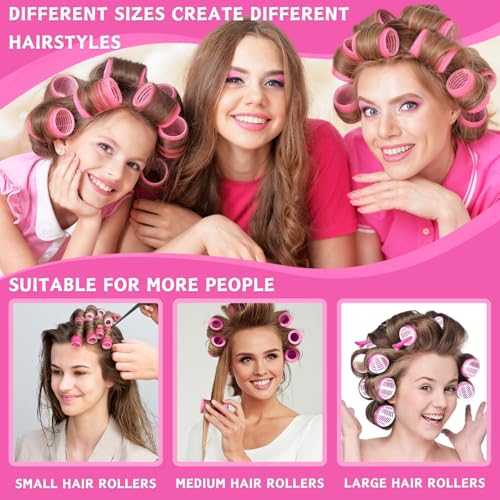 Foto von KEYRI 48 Stück Lockenwickler Set Jumbo Groß Haftwickler Selbsthaftend Hair Rollers mit Haar Klammer DIY Locken Ohne Hitze für Lange Mittlere Kurze Salon Friseur (Rosa, 3 Größe)