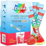 Revival Bebida Multivitamínica Para Niños - Vitaminas A, C, D, K, B6, B12 - Inmunidad, Crecimiento, Desarrollo - Fresa y Sandía 6 Unidades