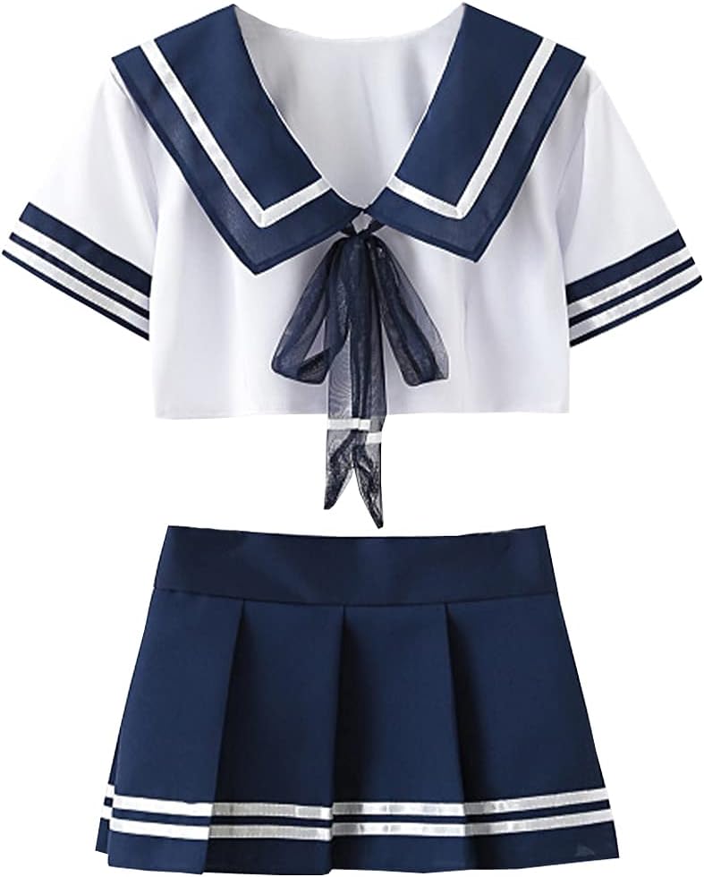 School Girl Cosplay Lingerie Mini Sailor Suit Costume Outfit with Stockings