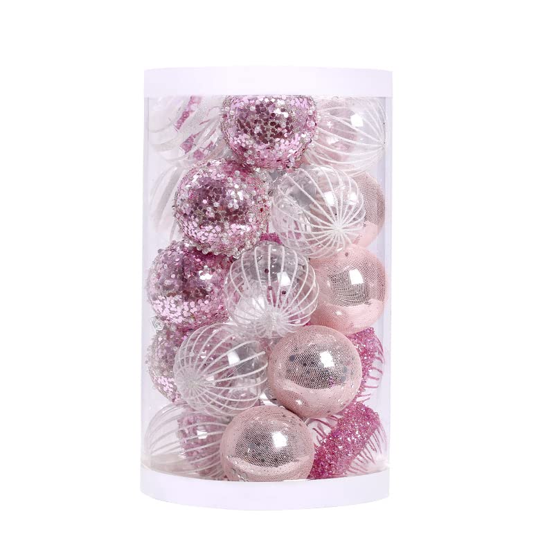 25 Pieces of 6cm Christmas Ball Jewelry Set, Painted Christmas Ball Set, Christmas Ball shatterproof Hanging Decoration Set, Wedding Party Home Decoration (Rosa)