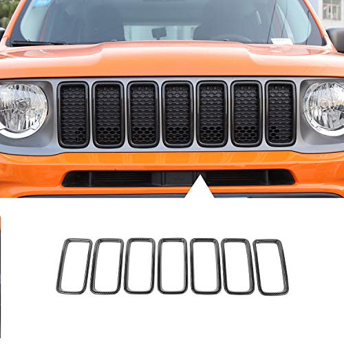 JeCar for Jeep Renegade Grill Inserts, Front Grille Inserts Grill Guard Cover Trim for Jeep Renegade 2019 2022 (Carbon Fiber Grain)