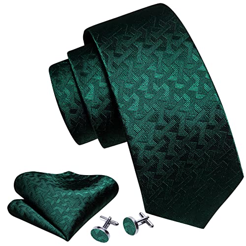 Image of Barry.Wang Classic Mens Ties Silk Necktie Pocket Square Cufflinks Set Woven Designer Wedding Business