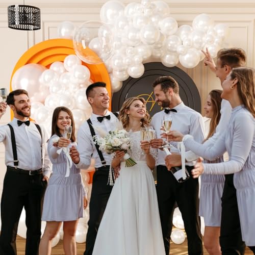 Image of Pearl White Balloon Garland 127PCS Transparent Bobo Balloon Arch for Birthday Wedding Engagements Graduation Baby Shower Anniversary Party Decorations